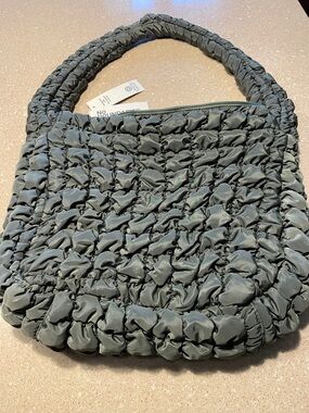 No Boundaries Quilted Ruched Shoulder Bag in Slate Green